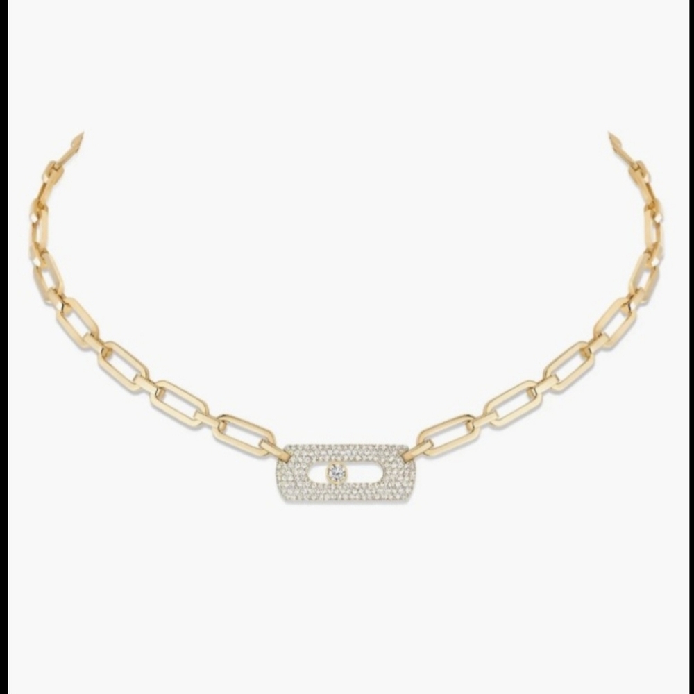 SALE❣️GORGEOUS Gold Link Chain Necklace with Pave Rectangle BAR Pendant